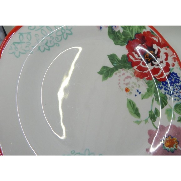 Pioneer Woman Country Garden Floral Dinner Plates Set of 2 Scalloped Red Trim - Picture 6 of 12